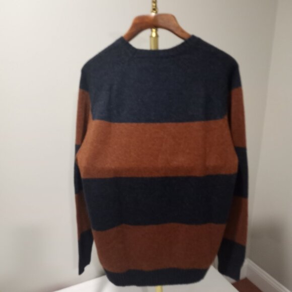 OLD NAVY BROWN AND NAVY BLUE WIDE STRIPE CREW NECK LONG SLEEVE PULLOVER MENS XL - Picture 2 of 6